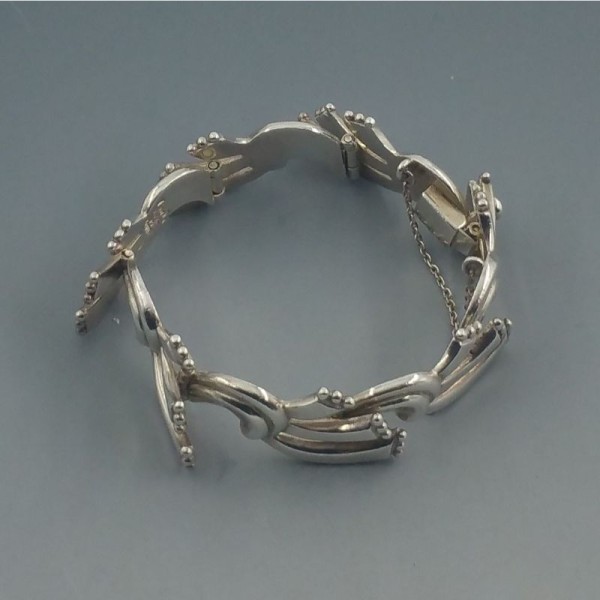Margot De Taxco Sterling Bracelet Ribbon/Ball #5247 Design, 7 1/4
